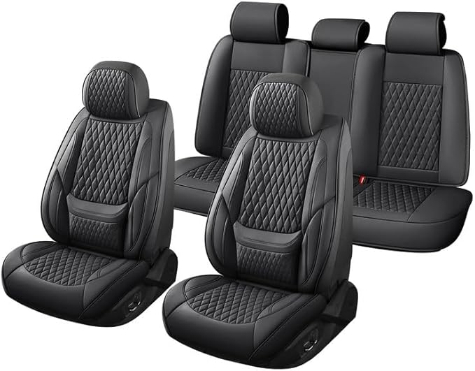 Car Seat Covers Full Set Custom Fit for Ford Focus 2000-2018 - Premium Faux Leather with Lumbar Support | Breathable, Waterproof, Anti-Slip, Durable (Black,Full Set)
