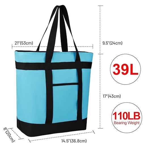 CIVJET 2PK Insulated Grocery Tote Bags, Large Reusable Cooler Bags with Zipper, Leakproof Thermal Shopping Bags for Food Delivery, Beach, Travel, for Uber Eats & Picnic, Collapsible, Blue