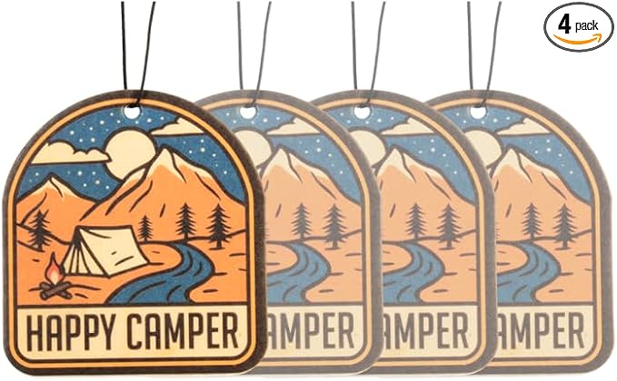 Outdoor Adventure Car Air Freshener 4 Pack Scented With Premium Oils By Fresh Fresheners (Happy Camper)