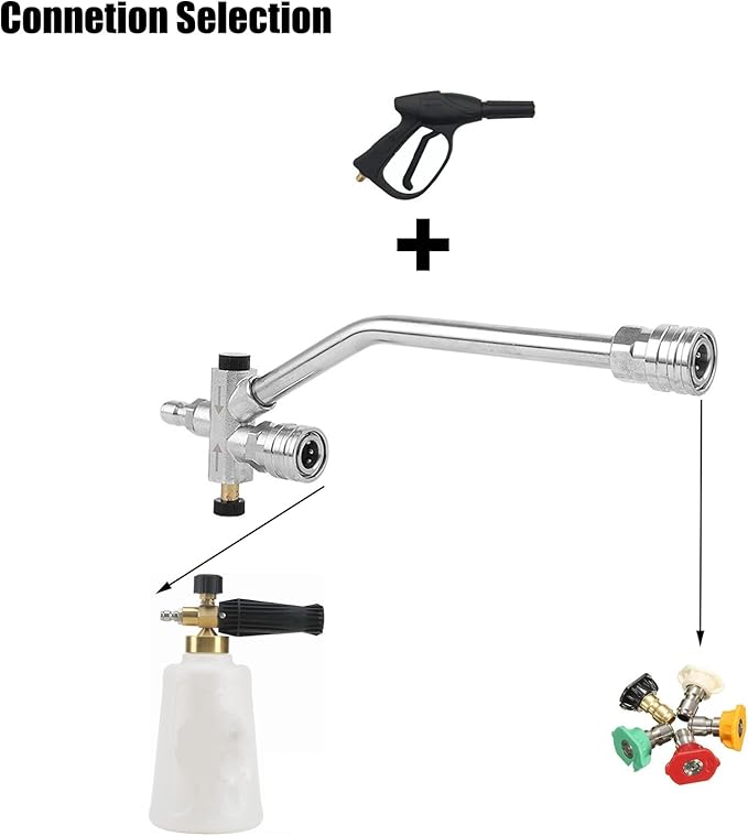 Dual Connector Lance, Dual Lance Pressure Washer Wand for Foam Cannon with 5 Pressure Washer Sprayer Nozzles, 1/4" Quick Connect