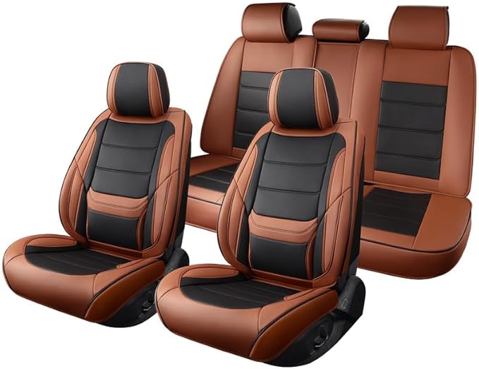 Car Seat Covers Custom Fit for Chevrolet/Chevy Cobalt 2004-2010 , Premium Faux Leather Waterproof Car Seat Protectors with Lumbar Support, Breathable Anti-Slip Easy to install(Black&Brown,Full set)