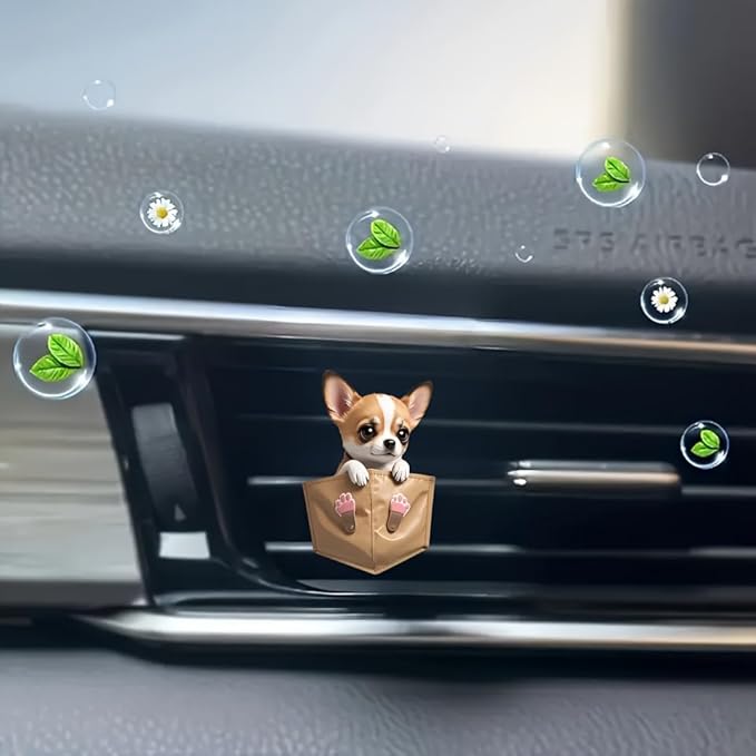 2-Piece Cartoon Dog 2D Acrylic Car Air Vent Decoration & Solid Air Freshener – Fun & Cute Dog Design for Car AC Vents, Long-Lasting Fragrance, Perfect Car Accessory
