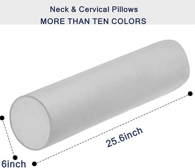 Memory Foam 26x6 Neck Pillows for Sleeping, Neck Pain Relief, Side Back Stomach Sleeper, Car or Office Chair Sofa,Support Cervical Pillow with Soft Velvet Pillowcase - Light Gray