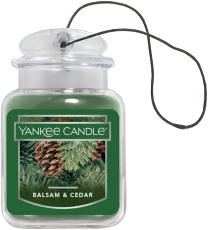 Yankee Candle Car Air Fresheners, Hanging Car Jar Ultimate, Neutralizes Odors Up To 30 Days, Balsam & Cedar, 0.96 OZ (Pack of 4)
