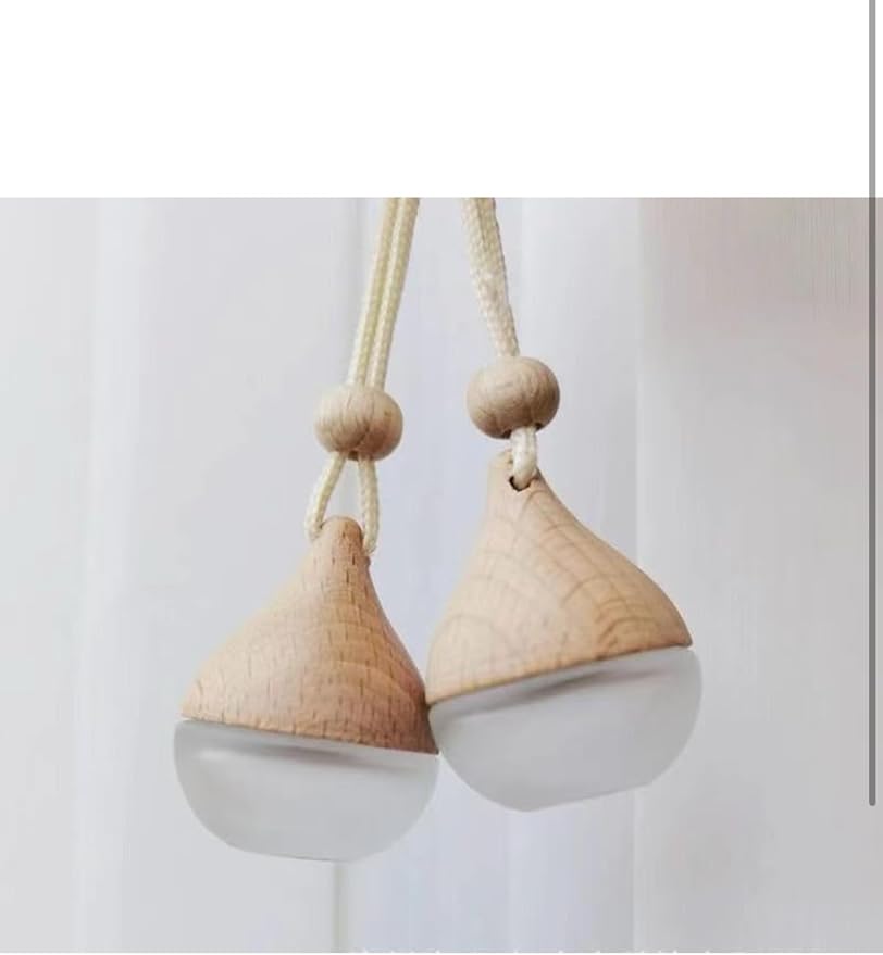 3 Pcs Hanging Car Air Freshener Diffuser Bottles – 6ml Refillable Essential Oil Aromatherapy Perfume Pendant, Clear Empty Glass with Wooden Cap & String for Vehicle Decoration