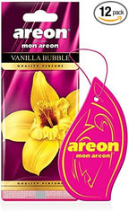 AREON MON MA29 Hanging Best Car Air Freshener Vanilla Bubble Scent, Paper Hanging Ornaments, Long Lasting Scent for Car or Home 12 Pack