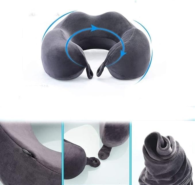 Travel Neck Pillow Sleep Kit - 100% Memory Foam Travel Pillow, Car Airplane Travel Pillow Neck Pillow Nap Lunch Break Student Memory Foam U-Shaped Pillow (Color : Gray)