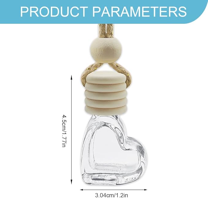 5PCS Hanging Car Air Freshener, Car Air Freshener Diffuser, 8ml Empty Glass Auto Oil Perfume Aromatherapy Diffuser Charms, Refillable Perfume Bottles for Most Vehicles (Heart, Style 1)