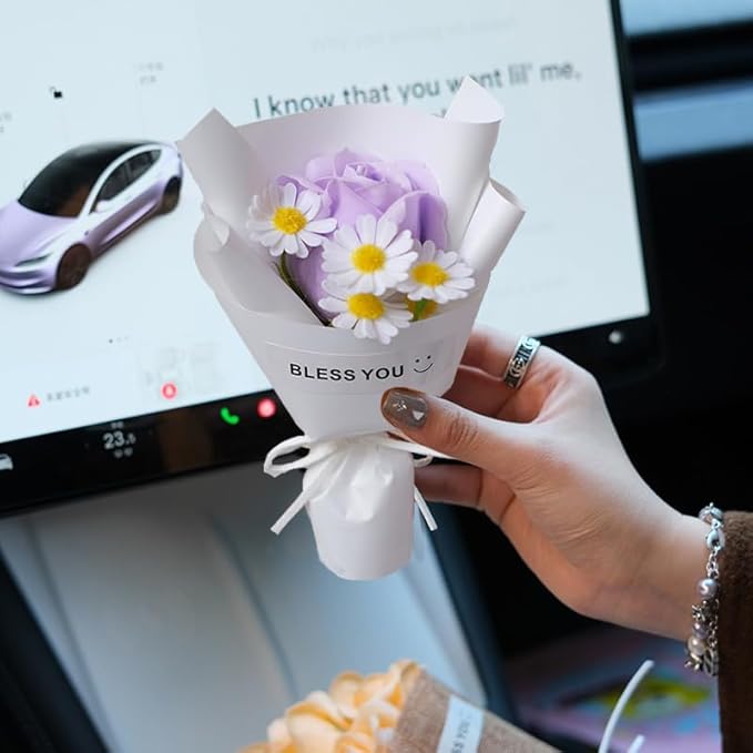 Cute Car Air Freshener Vent Clips - Flower Vent Clips with Magnetic Mini Dried Flower Bouquet, Dashboard Decor for Women, Car Decorations Interior & Wedding Gifts (white, 5.9 inches)
