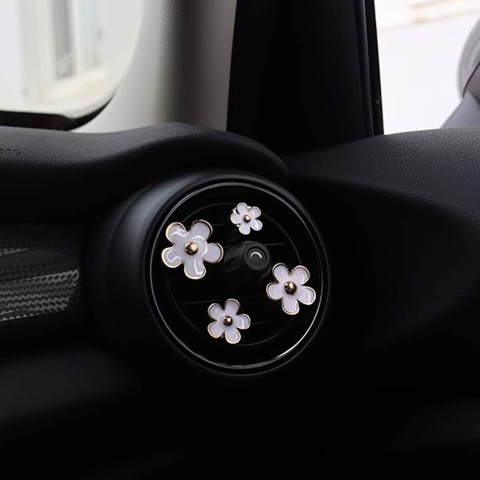 INEBIZ Cute Daisy Flowers Air Vent Decorations Clips Car Air Freshener Girly Charm Automotive Interior Aesthetic Decor Accessories for Women (White)