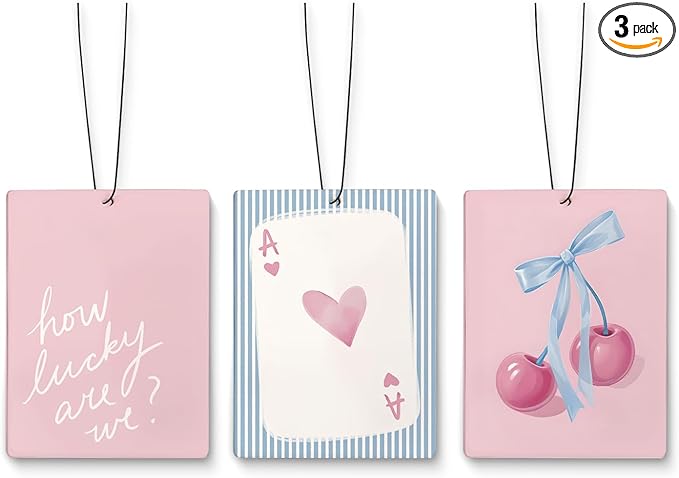 Blue Pink Cherry Air Freshener for Car,Girly Car Decor,Coquette Bow Ace Card Air Freshener Hanging 3 Pcs for Cars Closet Drawer Books Bathroom
