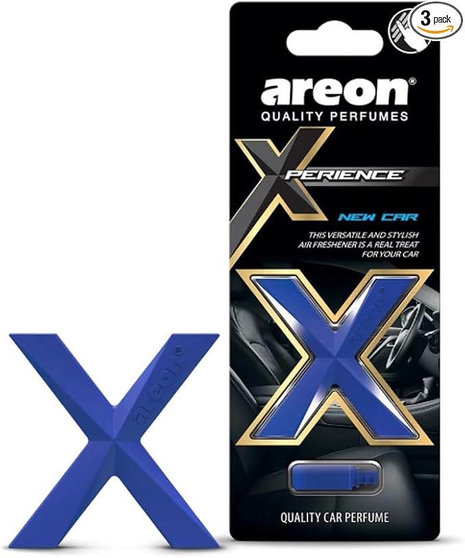 AREON Xperience- Hanging Cardboard Air Freshener for Car, Home & Office - Long Lasting, Fresh, Luxurious Scent - Stylish Design - New Car, Pack of 3