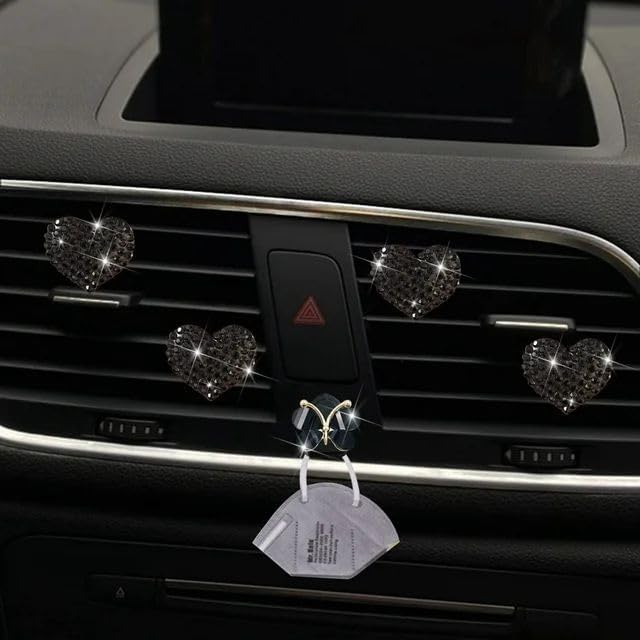 4Pc Black Heart Air Vent Clips,Car Air Fresheners Vents Clips Car Diffuser Diamond Interior Decor Charm Cute Accessories Air Fresheners Interior Accessories