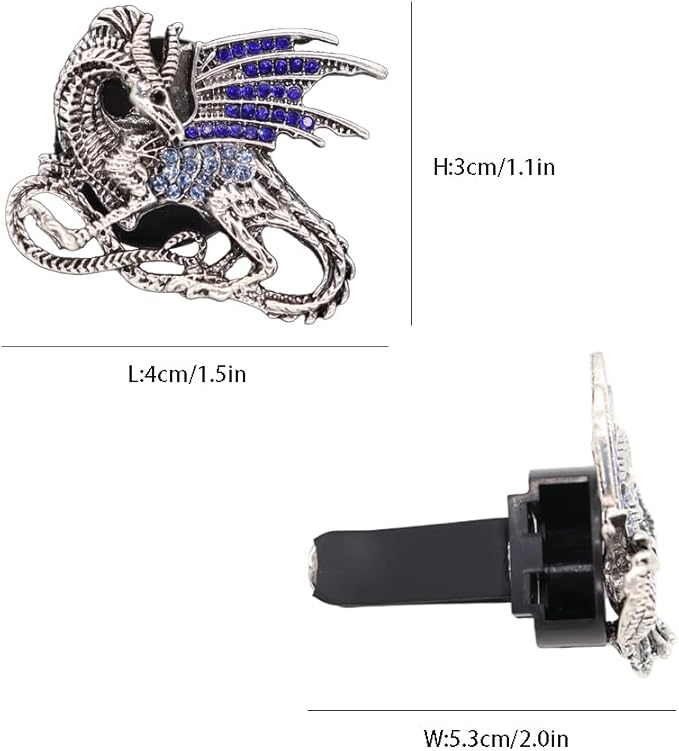 Bling Dragon Car Decor,2pcs Silver Blue Vintage Dragon Car Air Freshener Vent Clips,Refillable Diffuser