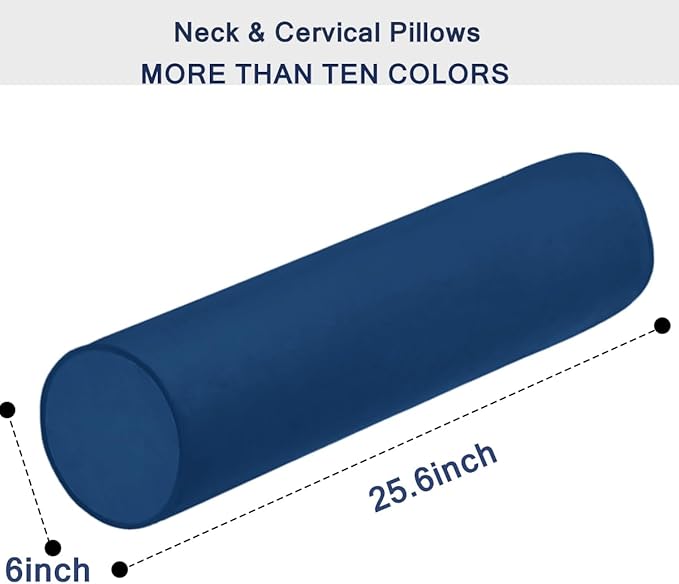 Memory Foam 26x6 Neck Pillows for Sleeping, Neck Pain Relief, Side Back Stomach Sleeper, Car or Office Chair Sofa,Support Cervical Pillow with Soft Velvet Pillowcase (Blue)