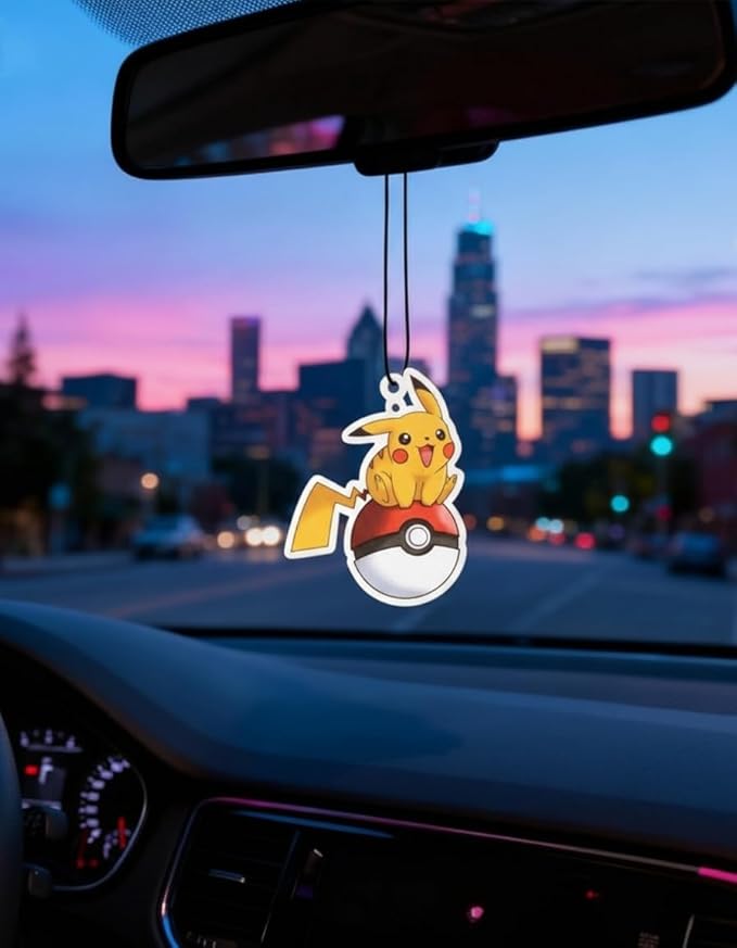 PumpCar 2 pieces double-sided yellow pika hanging cartoon cherry-scented funny car air freshener Cool hanging for rearview mirror Car Interior Accessories Gifts
