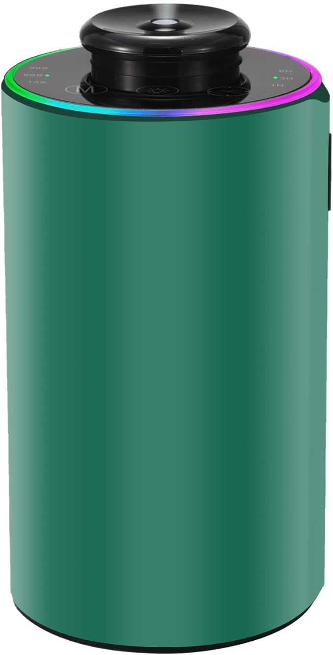 Waterless Essential Oil Diffuser with 8 Color LED Night Light, 3 Mist Levels & Timers, Portable Rechargeable Aromatherapy Diffuser for Home Car Room Studio Office, Black Metal (Green)