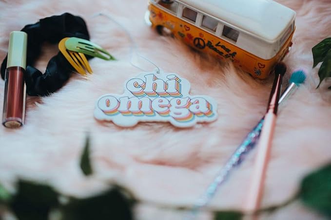 Sorority Shop Chi Omega Air Freshener - Retro Design, Bubblegum Scented for Car or Dorm, Sorority Gift, Charm Paraphernalia