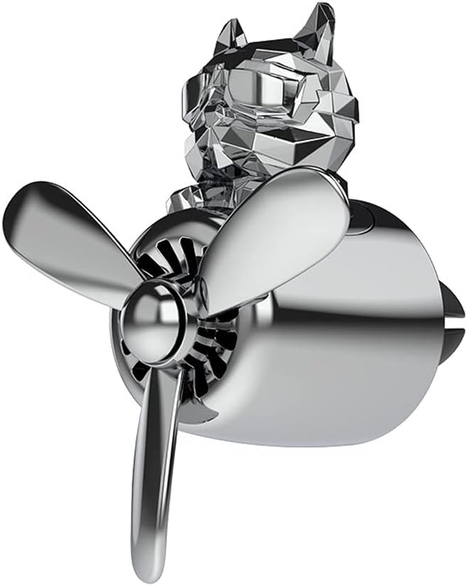 Katutude Car Air Fresheners Cute Bulldog Pilot Car Air Outlet Fan Rotating Propeller Car Aroma Diffuser Perfume Clips Automotive Decoration, Silver