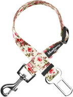 Blueberry Pet 8 Patterns Spring Scent Inspired Pink Rose Print Ivory Adjustable Dog Seat Belt Tether for Dogs Cats, Durable Safety Car Vehicle Seatbelts Leads Use with Harness