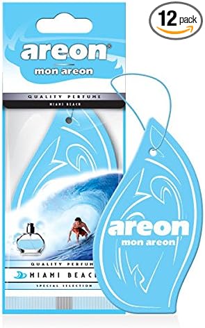 AREON MON MA08 Long Lasting Paper Hanging Ornaments for Car or Home Hanging Best Car Air Freshener Miami Beach Scent, 12 Pack