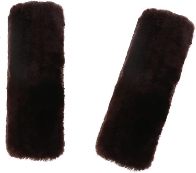 Soft & Cozy Australian Sheepskin Car Seat Belt Covers,2 Pack Fluffy Seatbelt Pads, Genunie Sheepskin Fur Shoulder Straps Cushions for Adults Kids Women and Men (Mocha)