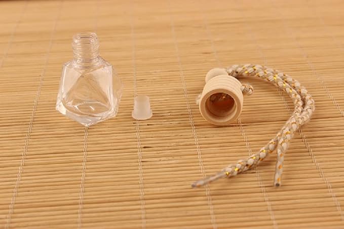 7Pcs 8ml Hanging Car Air Freshener Perfume Bottle, Refillable Aromatherapy Fragrance Clear Empty Essential Oil Diffuser Perfume Pendant Auto Ornaments Decor Accessories with Wooden Caps
