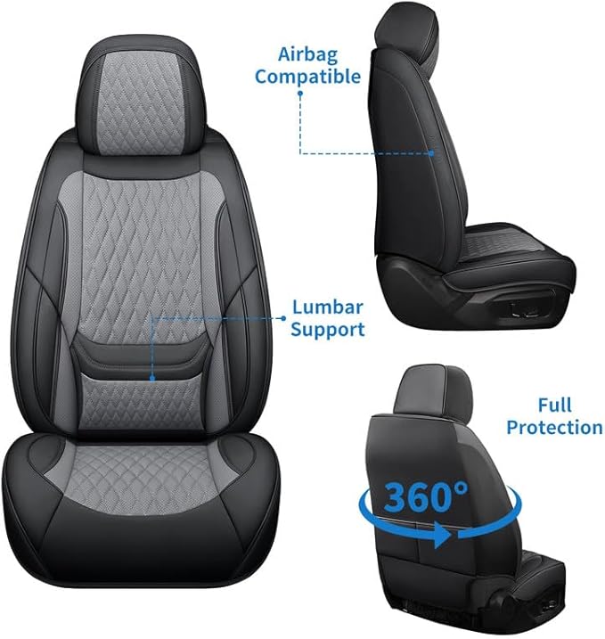 Car Seat Covers Full Set Custom Fit for Chevrolet/Chevy Colorado 2015-2026 - Premium Faux Leather with Lumbar Support | Breathable, Waterproof, Anti-Slip, Durable (Black&Gray,Full Set)