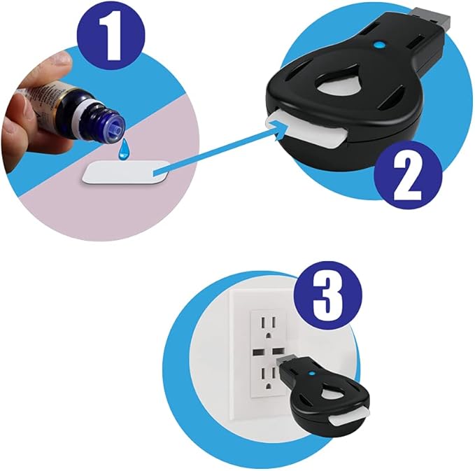 Aromakey USB Aromatherapy Diffuser with 5 Unscented Refill Pads for Bedroom - Bathroom - Kitchen - Home - Office - Car - Travel (Black)