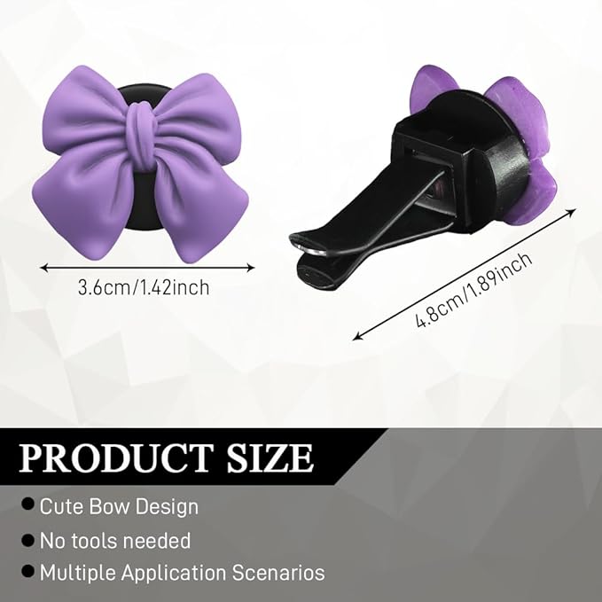 6PCS Bow Car Air Vent Clips, Cute Car Air Freshener Outlet Vent Clip, Coquette Bow Car Diffuser Perfume Clip, Universal Auto Air Conditioning Accessories for Women Girls (Purple, 6PCS)
