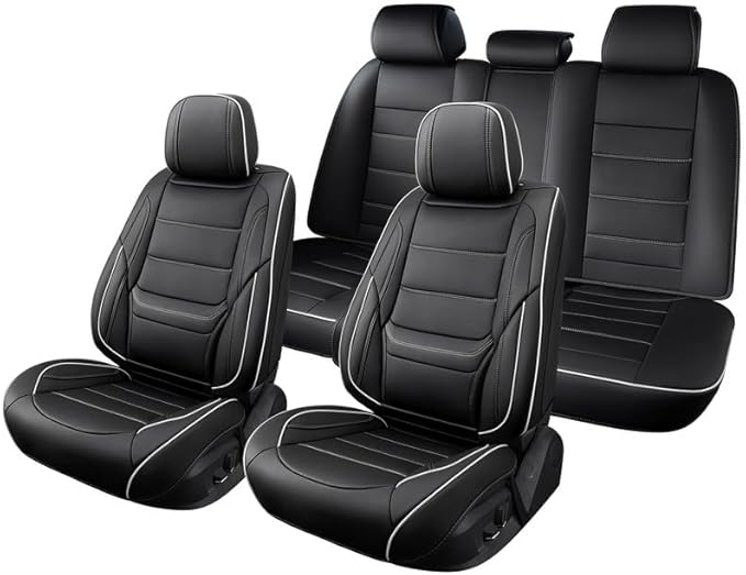 Car Seat Covers Custom Fit for Chevrolet/Chevy Bolt 2016-2026 , Premium Faux Leather Waterproof Car Seat Protectors with Lumbar Support, Breathable Anti-Slip Easy to install(Black&White,Full set)