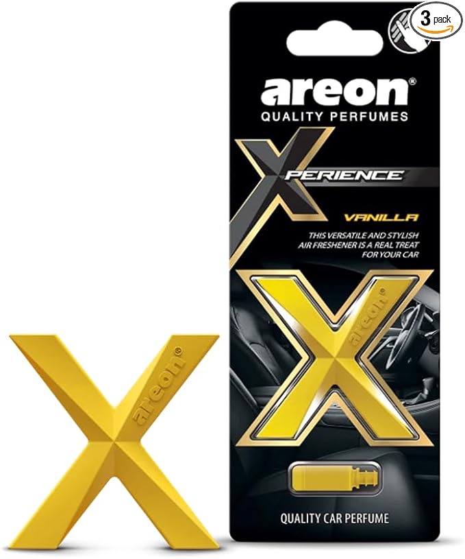 AREON Xperience- Hanging Cardboard Air Freshener for Car, Home & Office - Long Lasting, Fresh, Luxurious Scent - Stylish Design - Vanilla, Pack of 3