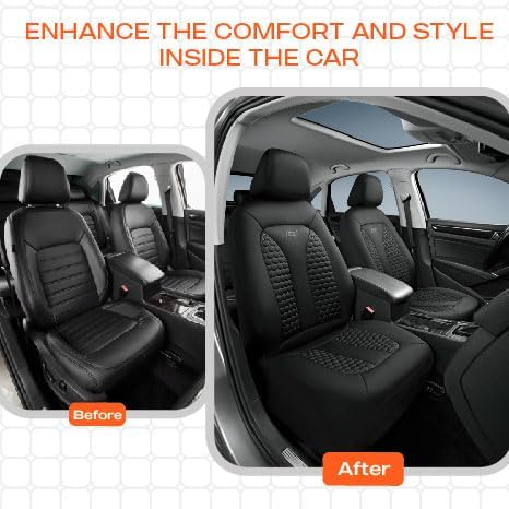 Skechers Memory Foam™ Car Seat Covers, Hexcomb Breathable Thick Seat Covers Black Two Front Seat Covers, Airbag Compatible, Automotive Comfort & Protection for Most Cars,Van,Trucks, SUVs (Black)