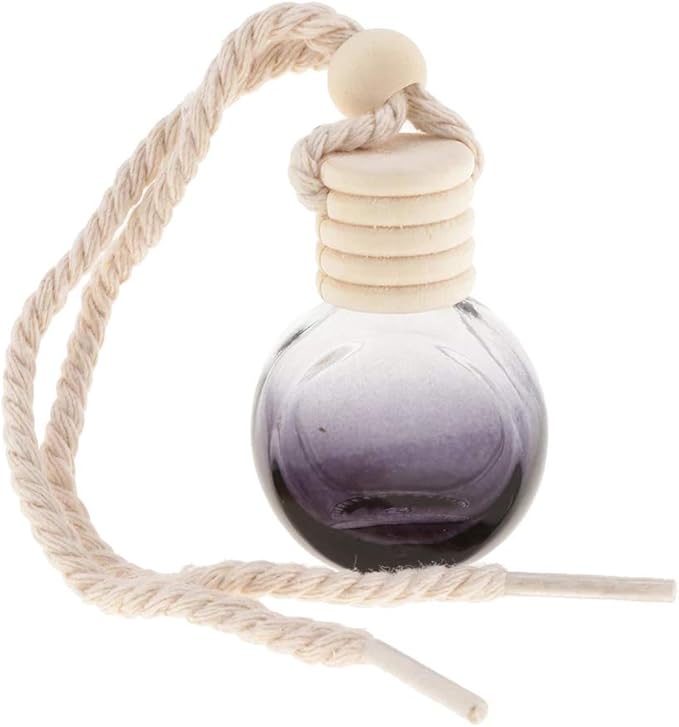 8Pcs,6ml Hanging Car Air Freshener Diffuser, Essential Oil Pendant Perfume Aromatherapy Vials,Thick Oblate-Style Glass Fragrance Container With Wooden Caps & Hanging String,FREE Funnel,Dropper