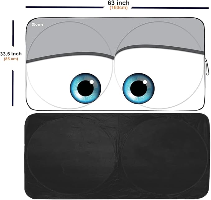 GVEN Windshield Sun Shades Car Sun Shade Protector Blocks UV Rays for Full-Size Sedan & SUV, Mid-Size SUV, Sports Cars, Wagon and Mid-Size Pickup Truck Car Accessories (Eyes-Grey, L)