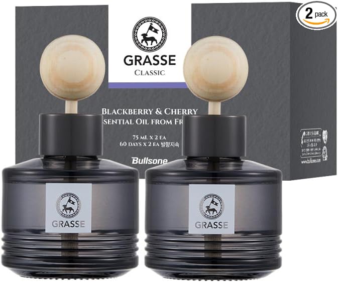 2 Pack Bullsone Grasse Diffuser, Natural Essential Oil Air Freshener for Car & Home, BlackBerry & Cherry Scent, 3.55oz