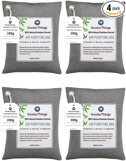 4 Pack of 200g Large Bamboo Charcoal Air Purifier Bags (1000g total)- Car Deodorizer Freshener - Remove Odor and Control Moisture in Your RV, Camper, SUV, Truck, Closet, Mobile Home, Storage