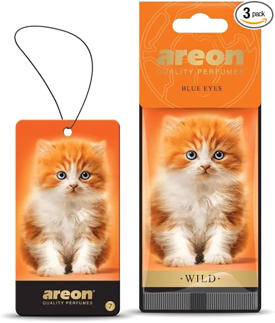 AREON WILD - Hanging Custom Cute Funny Car Air Freshener for Home & Office - Premium Cologne Perfume with Natural Fragrances - Long Lasting, Fresh, Luxurious Scent - Stylish Design - Blue Eyes