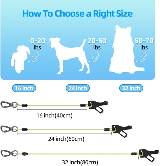 3-in-1 Dog Car Seat Belt Harness - Chew-Proof Steel Cable Seatbelt with Heavy-Duty Buckle & Clip - High Tensile Strength Car Safety Restraint for Small, Medium, Large Dogs (Green, 24 inch/60 CM)