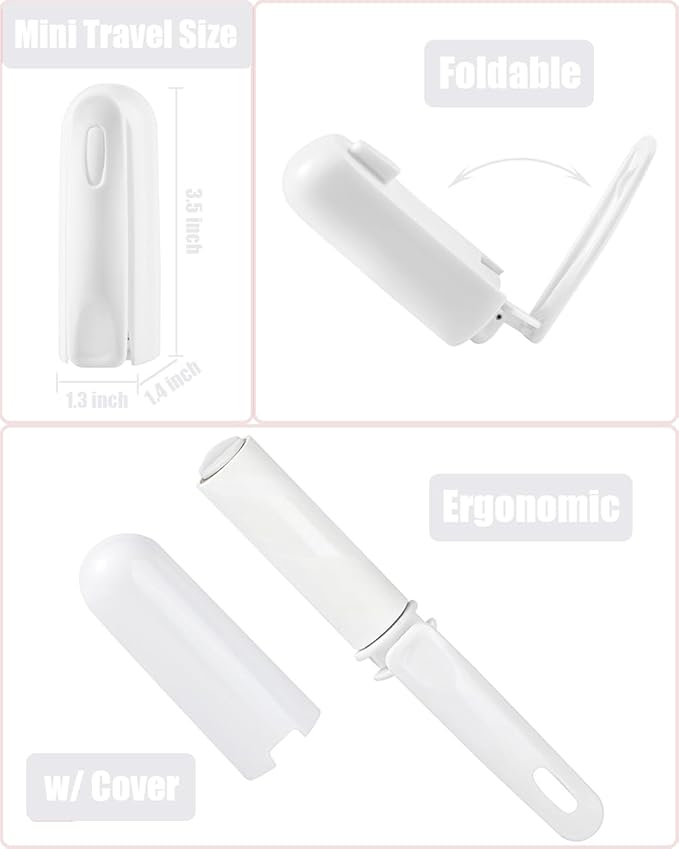 Travel Lint Roller Mini Refillable On The Go Lint Roller with Cover and 4 Refills Total 150 Extra Sticky Sheets for Pet Hair Lint Remover for Clothes (White)