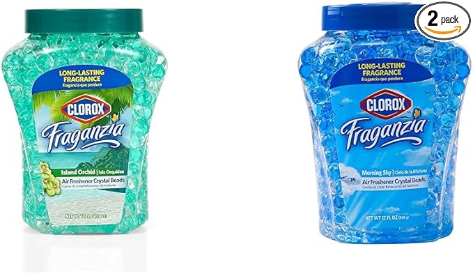Clorox Fraganzia 12 Oz Island Orchard and Morning Sky Crystal Beads Air Fresheners - Long-Lasting Gel Beads for Home, Bathroom, Car