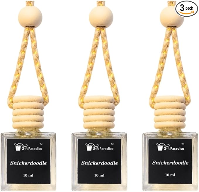 Snickerdoodle Car Air Freshener – Set of 3 Wooden Hanging Diffusers(10ml) – Sweet Cinnamon Sugar Cookie Scent for Car, Closet & Office, in Velvet gift bag