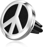 Wild Essentials Peace Sign Essential Oil Car Vent Diffuser Kit, Lavender, Lemongrass, Peppermint, Orange Oils, Stainless Steel Locket Pendant, 8 Refill Pads, Customizable Color Changing Air Freshener