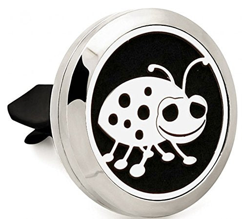 (AromaBUG) The ORIGINAL 30mm Car Aromatherapy Essential Oil Diffuser Stainless Steel Locket Air Freshener with Vent Clip 7 Pads 1 Oil Included
