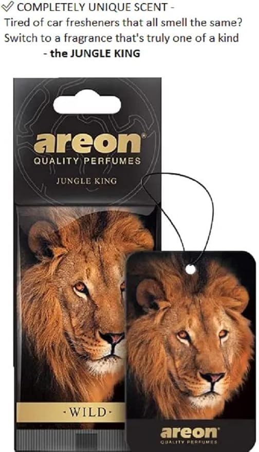 AREON WILD - Hanging Custom Cute Funny Car Air Freshener for Home & Office - Premium Cologne Perfume with Natural Fragrances - Long Lasting, Fresh, Luxurious Scent - Stylish Design - Jungle King, Pack