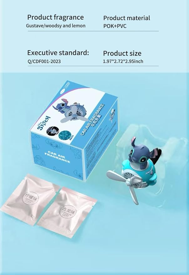 Stitch Car Air Fresheners - Cartoon Pilot Automotive Diffuser, Rotating Propeller Automotive Air Outlet Fan Creative Car Perfume Decoration Accessories with 2 Fragrances