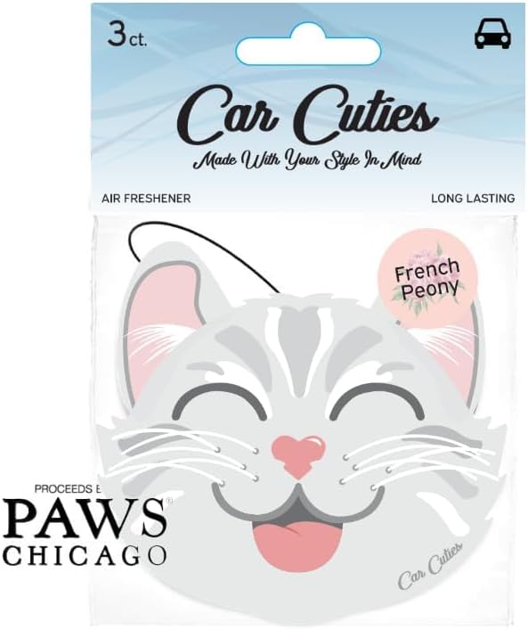 Cute CAT CAR AIR FRESHENER - Cute Cat Design, Long-Lasting Scent, Portion of Proceeds Benefit PAWS Chicago (French Peony)