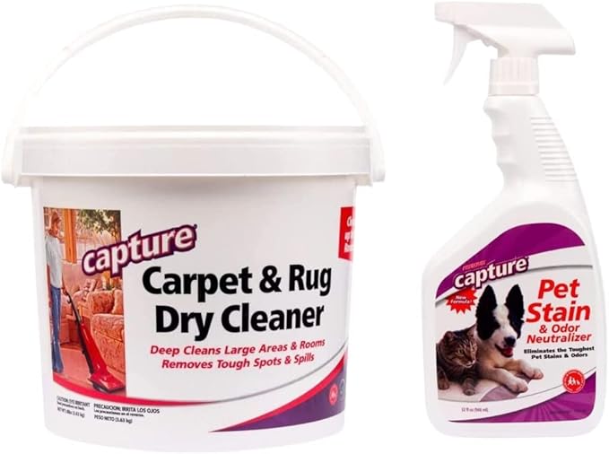 Capture Carpet & Rug Dry Cleaner (8lb) Pet Stain & Odor Neutralizer (32 oz), Pet Stain Remover for Carpet, Rug, Couch, Car & Upholstery - Bundle