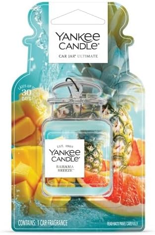 Yankee Candle Car Jar Ultimate, Bahama Breeze, Hanging Auto Air Freshener Odor Neutralizer for Long Lasting Tropical Scent in Cars and Small Spaces, 0.96 Ounce (Pack of 2)