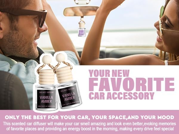 C Classy Car Air Freshener Hanging 2 Pack, Vanilla Amber Essential Oil Diffuser for Cars, Long-Lasting Fragrance, Cute Car Accessories, C ar Air Fresheners for Women & Men Gift, Made in USA